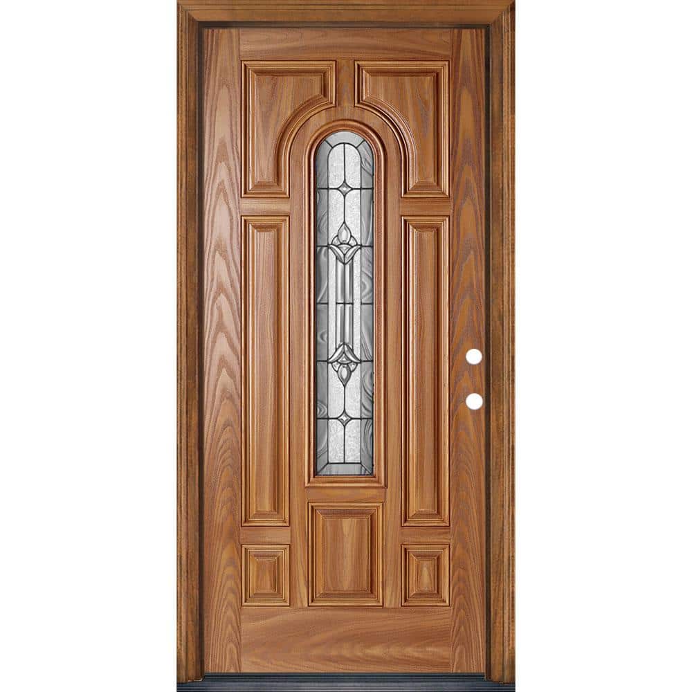 Masonite 36 in. x 80 in. Providence Pecan Left Hand Inswing Center Arch