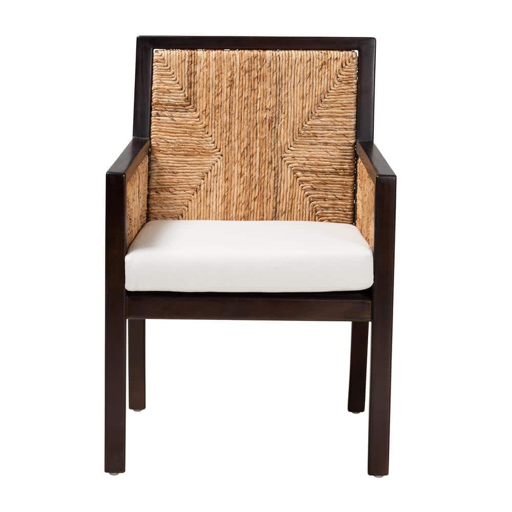 Joana Modern Bohemian Dark Brown Mahogany and Seagrass Arm Chair