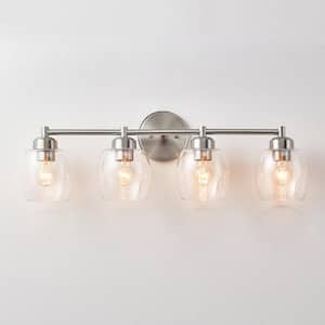 30.3 in. 4-light Brushed Nickel Bathroom Vanity Light with Clear Glass Shades