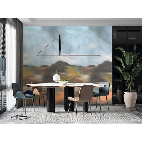Muskmellon & Bright Umber Mountain Landscape in Watercolor Print Non Woven Non-Pasted Textured Mural 47 Sq. Ft.