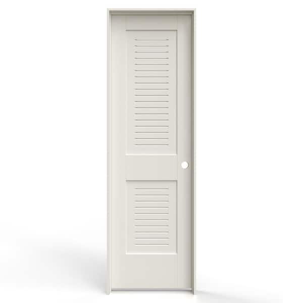 24 in. x 80 in. 2 Panel Left-Handed Primed MDF Wood Single Prehung Interior Door Full Modern Ventilated Panel Louver