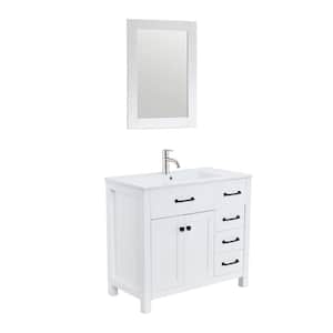 36 in. W x 18 in. D x 32 in. H Single Sink Bath Vanity in White with White Ceramic Top and Mirror