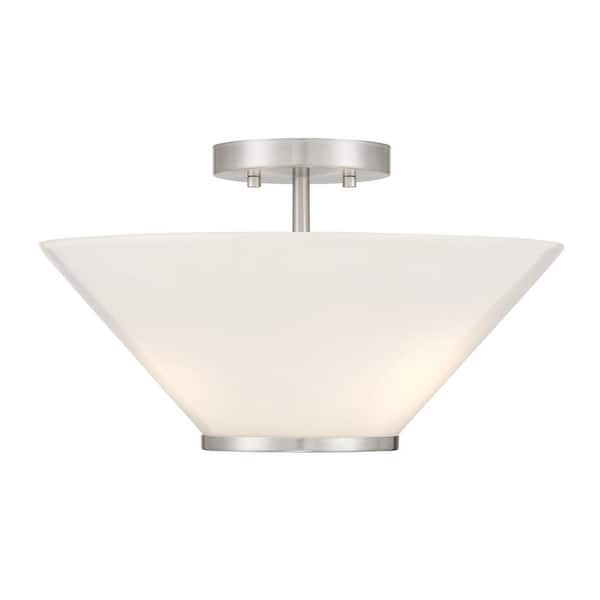 Blair 15 in. 3-Light Satin Nickel Transitional Convertible Semi-Flush Mount or Hanging Pendant with Strie Glass Shade