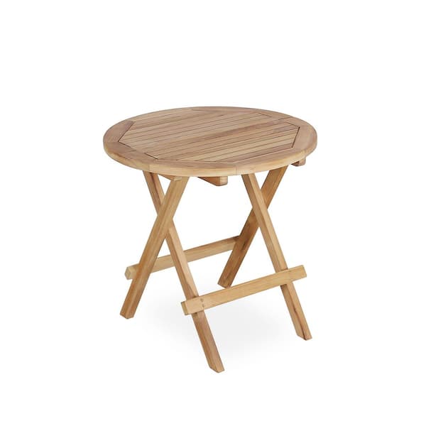 Yardgrace Indonesia Teak Wood Portable Round Folding Outdoor Side Table with Slatted Tabletop