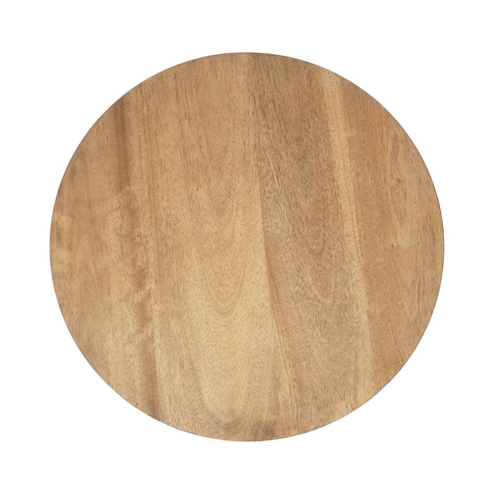 Natural Medium Wood Round Accent Table with Two Tiers