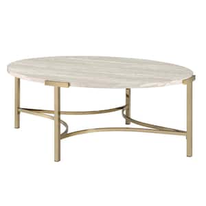 Loomic 48 in. Champagne and White Oval Wood Coffee Table