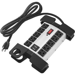 10-Outlets Heavy-Duty Power Strip With USB Ports With 6 ft. Extension Cord and Wide Spaced Grey