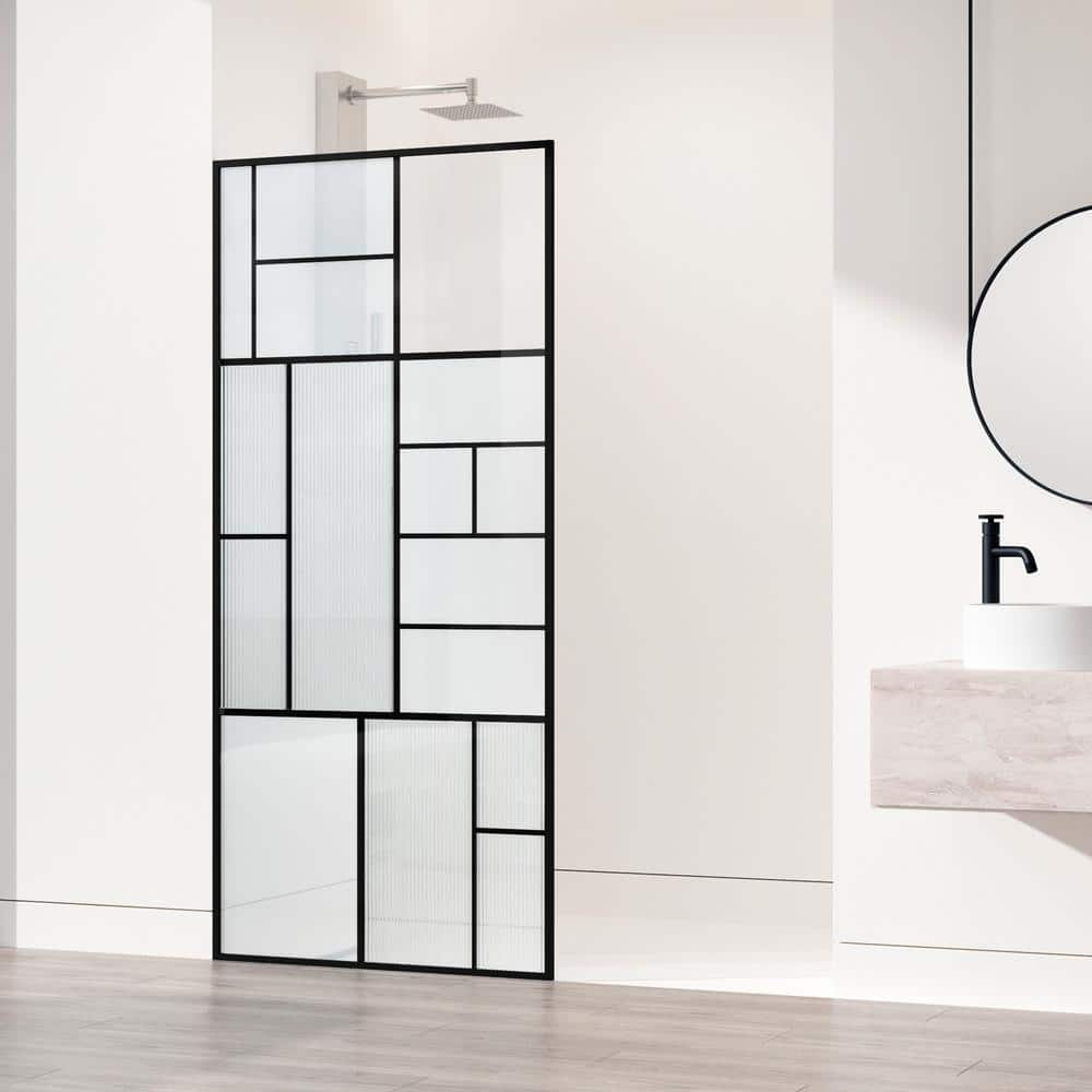 Meridian Matte Black Framed Shower Screen with Mixed Glass