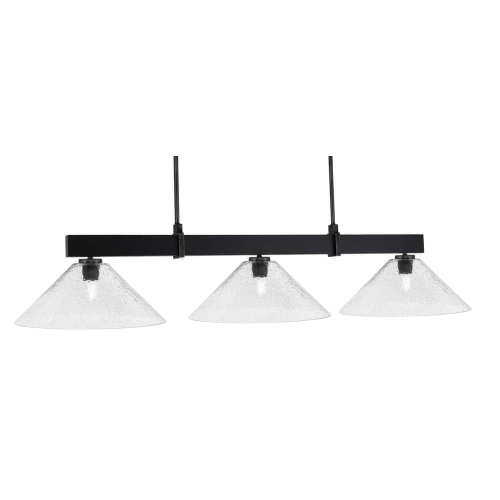 Balmore 3-Light Matte Black Billiard Light with 16 in. Smoke Bubble Glass S