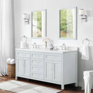 Tahoe III 72 in. W x 21 in. D x 35 in. H Bath Vanity in Dove Grey with White Engineered Quartz Top and Dove Grey Mirror