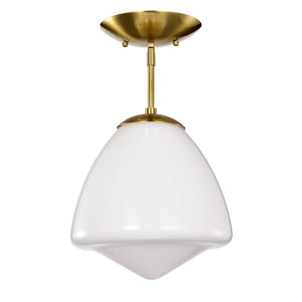 Zylo 11 in. 1-Light Indoor Brass and White Finish Semi-Flush Mount Ceiling Light