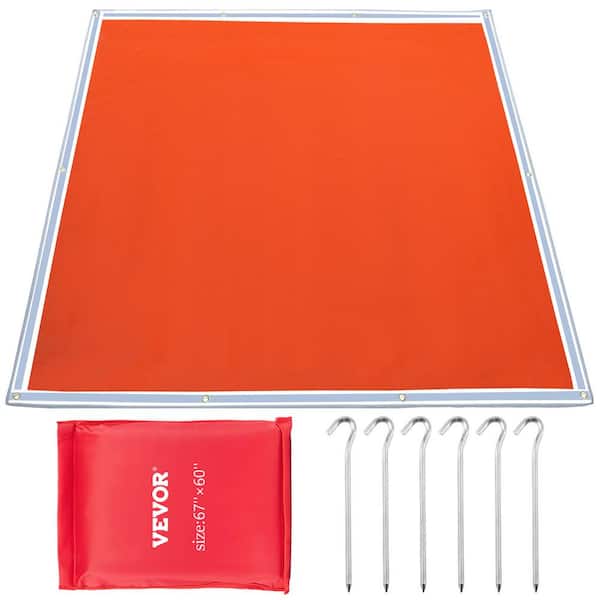 VEVOR Square Fire Pit Mat 67 in. x 60 in. Fireproof Mat 1022°F with 10 Grommets and 6 Silver Hooks, Red