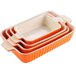 4-Piece Set Rectangular Ceramic Bakeware for Oven, Porcelain Baking Dishes, Orange
