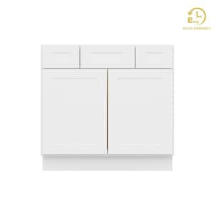 Camlock 2-Drawer 36 in. W x 21 in. D x 34.5 in. H Ready to Assemble Bath Vanity Cabinet without Top in Shaker White