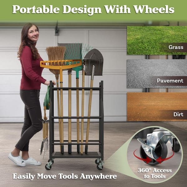 Pure Garden 3-Tier Black Steel Garage Garden Tool Organizer with