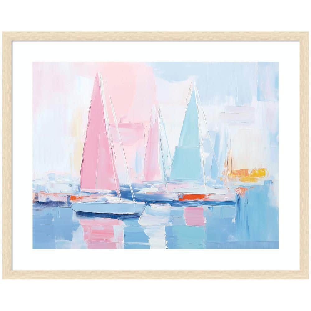 "Woodgrain ""Abstract Sailboat Harbor Landscape"" by The Creative Bunch Studio Boats Framed Art Print 34 in. x 42 in." price history on PriceWatchPro
