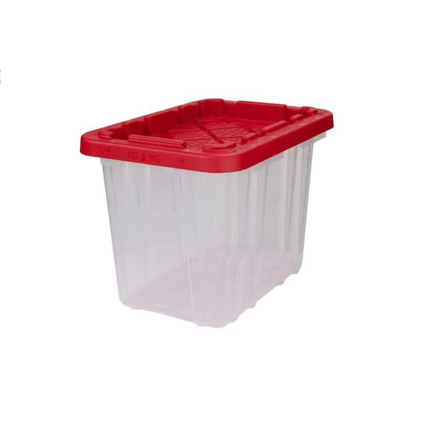 9 Gal. Tough Storage Tote in Clear with Red Lid