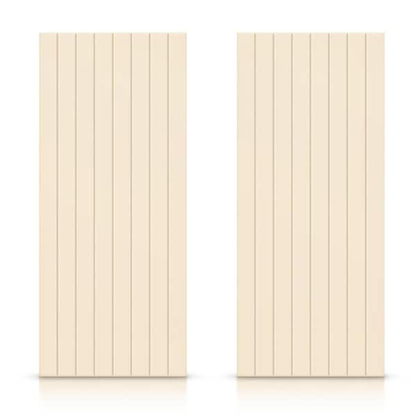 CALHOME 48 in. x 80 in. Hollow Core Beige Stained Composite MDF Interior Double Closet Sliding Doors