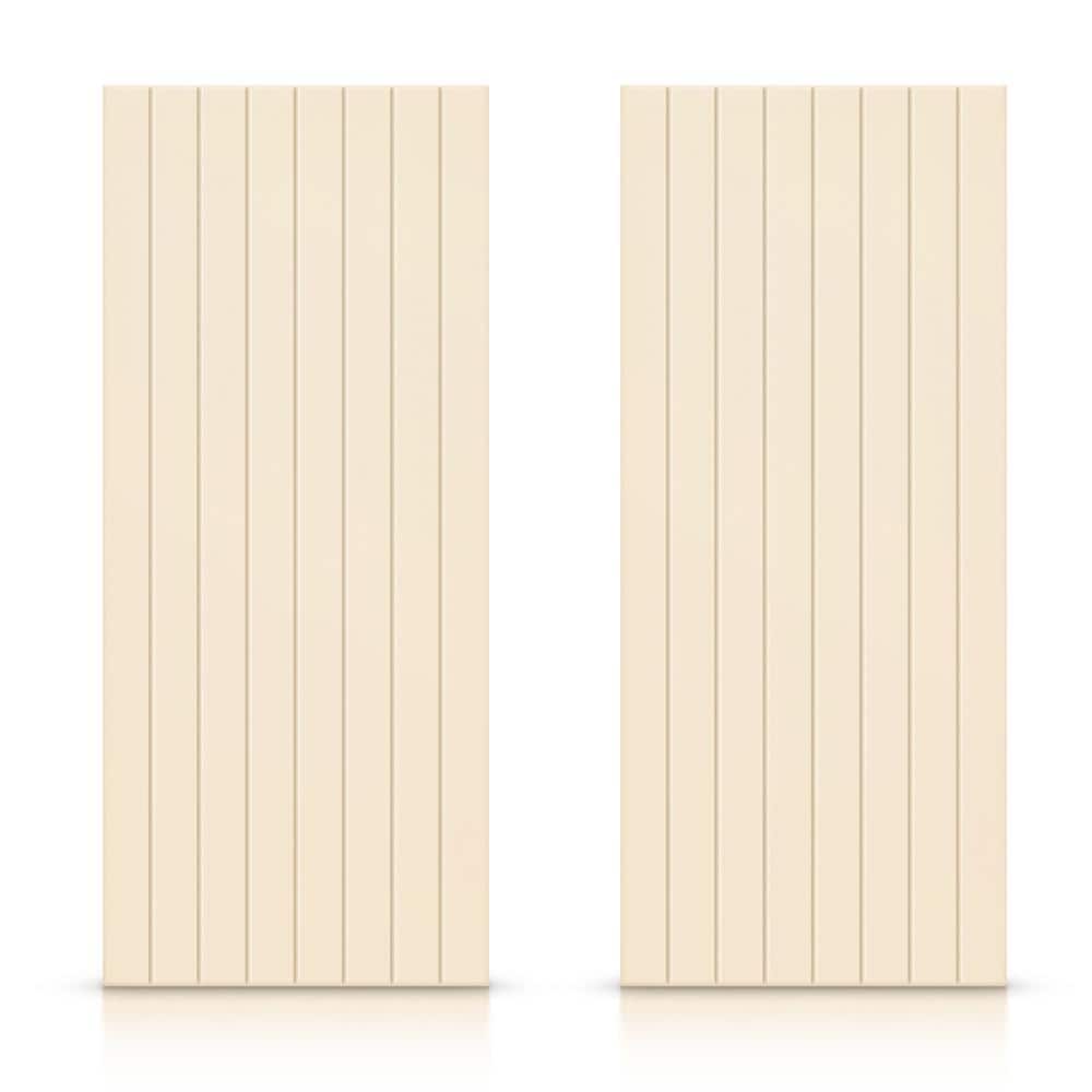 CALHOME 72 in. x 80 in. Hollow Core Beige Stained Composite MDF Interior Double Closet Sliding Doors