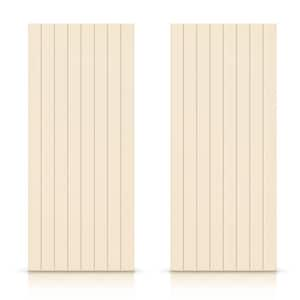 72 in. x 80 in. Hollow Core Beige Stained Composite MDF Interior Double Closet Sliding Doors