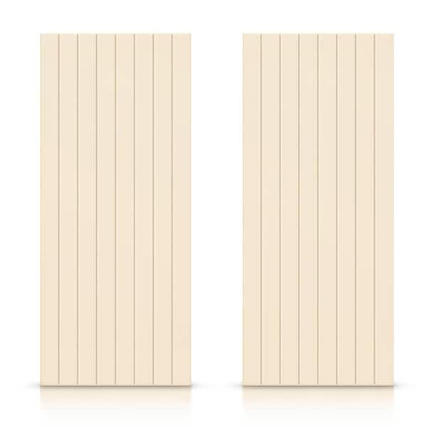 CALHOME 48 in. x 84 in. Hollow Core Beige Stained Composite MDF Interior Double Closet Sliding Doors