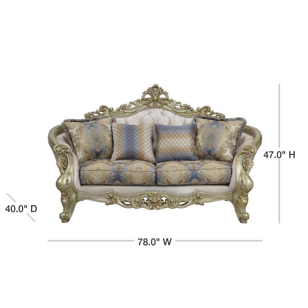 Elegant Floral Tufted Fabric Loveseat with Rolled Arms and Nailhead Accents