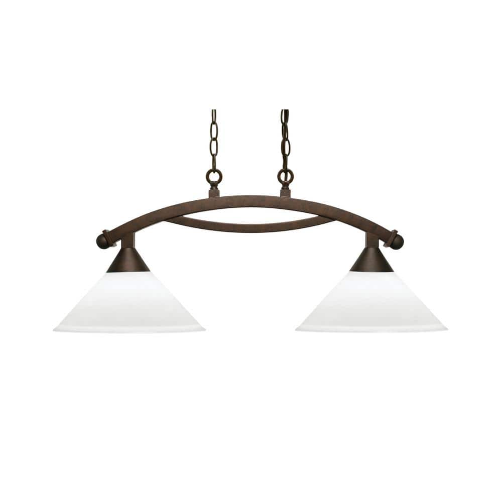 Bridgewater 2 Light Bronze Linear Chandelier, Any Room with 12 in. White Mu