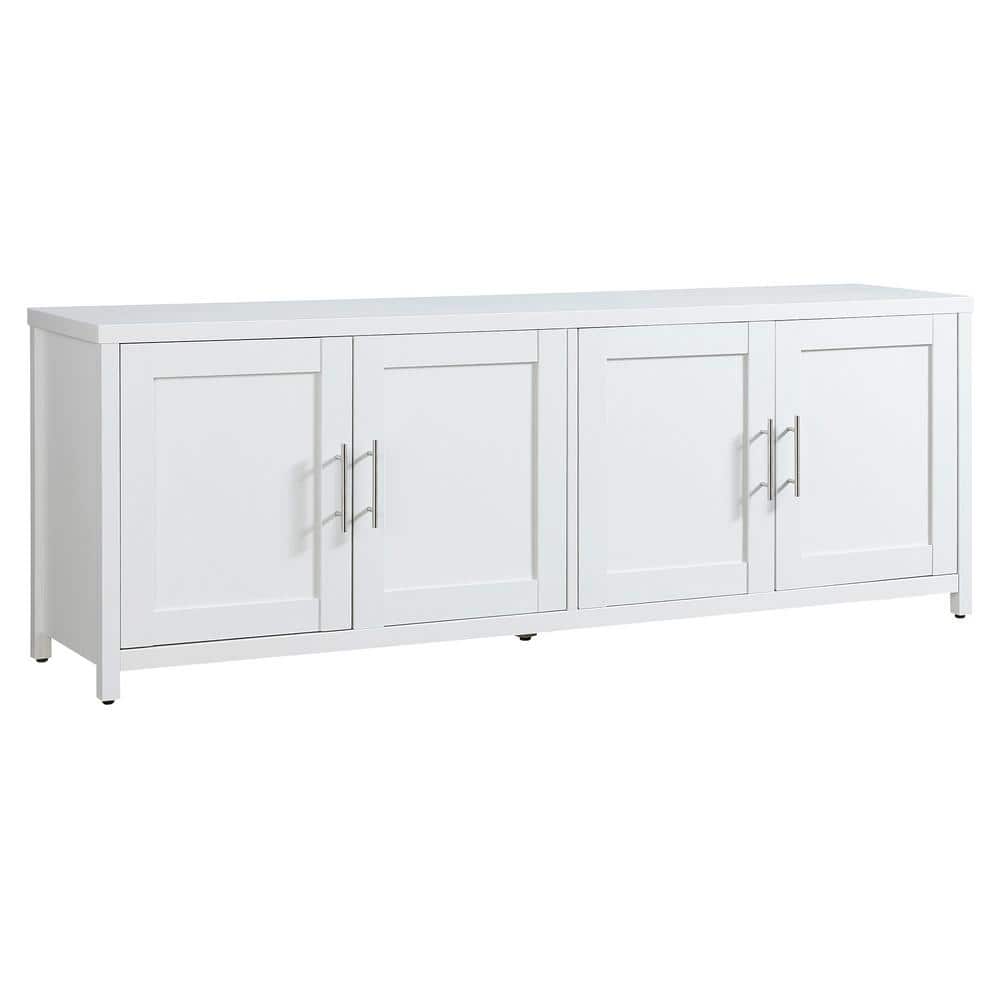 White Rectangular TV Stand with Cabinets for 75" TVs