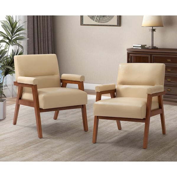 JAYDEN CREATION Eckard Beige Vegan Leather Armchair with Tufted Design (Set of 2)