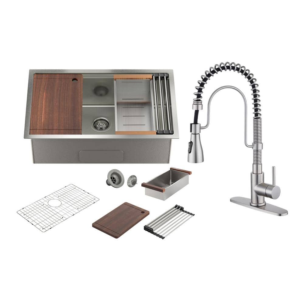 32'' Stainless Steel Undermount Kitchen Sink with Faucet and Accessories