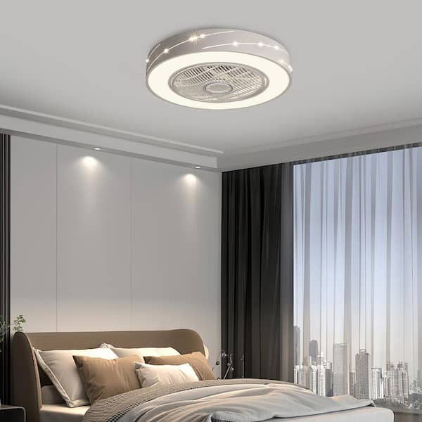 OUKANING 21.6 in. White Modern Round Indoor Integrated LED
