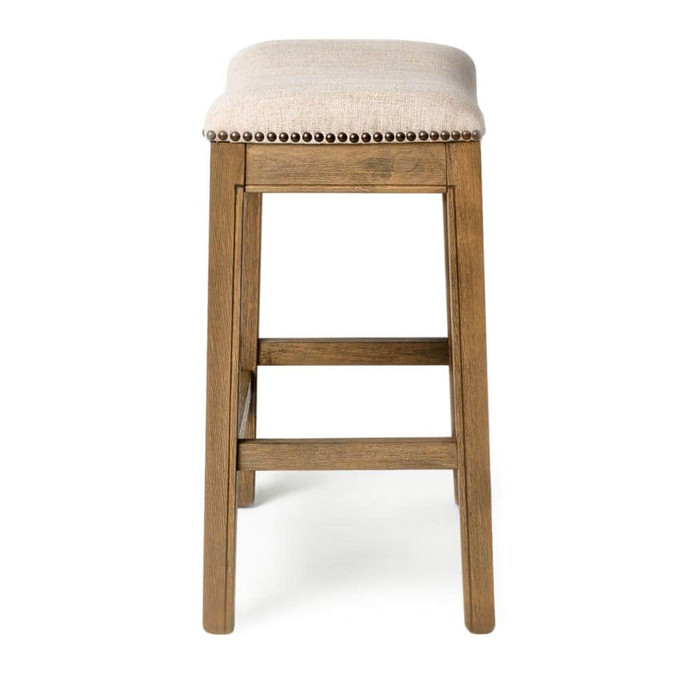 Natural Wood Backless Saddle Counter Stools, Set of 3