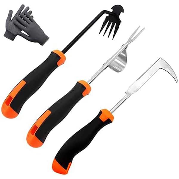 12.8 in. Weeder Set with V Shape, 4 Teeth, L Shape Crack Weeding Tools Stainless Steel Ergonomic Handle 3 Pack