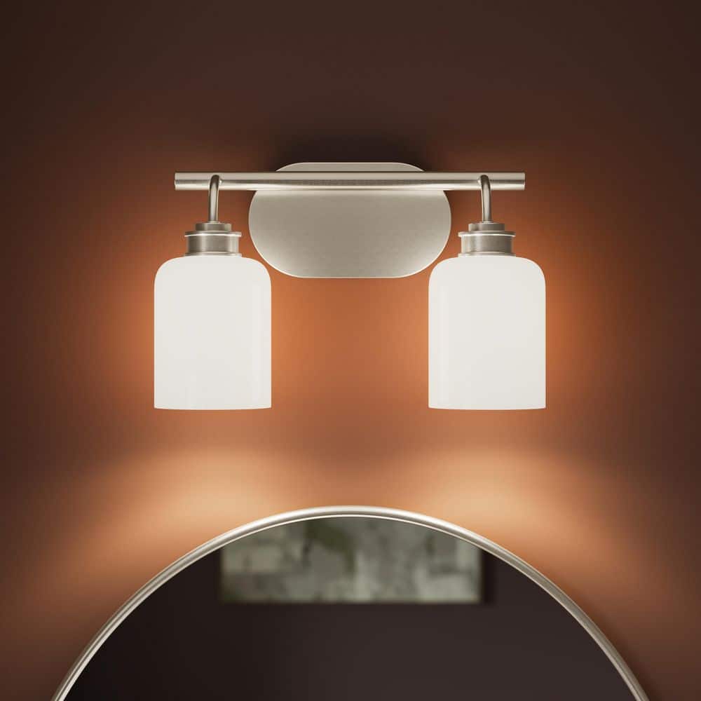 Reines 14.5 In. 2-Light Brushed Nickel New Traditional Bath Vanity Light with Opal Glass Shades price history on PriceWatchPro