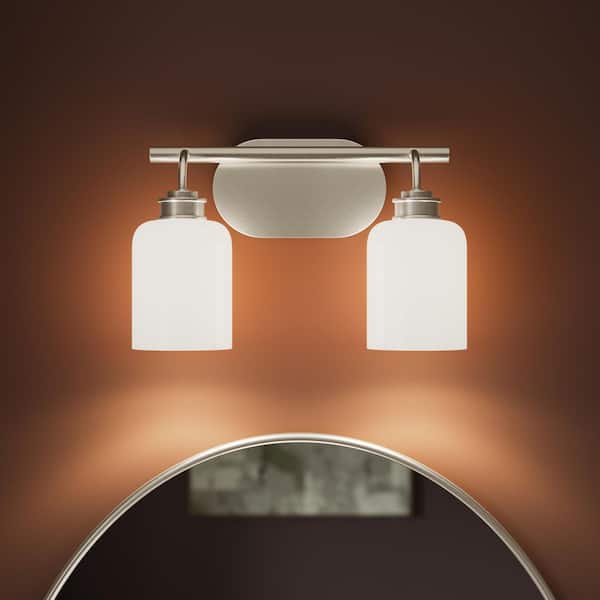 Reines 14.5 In. 2-Light Brushed Nickel New Traditional Bath Vanity Light with Opal Glass Shades