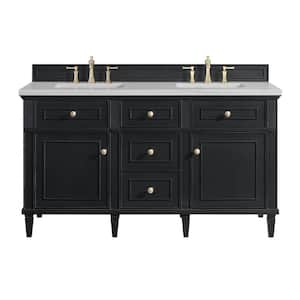 Lorelai 60.0 in. W x 23.5 in. D x 34.06 in. H Double Sink Bath Vanity in Black Onyx with Arctic Fall Solid Surface Top