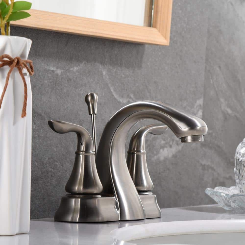 Brushed Nickel Double Handle Centerset Bathroom Faucet
