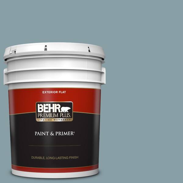 BEHR PREMIUM PLUS 5 gal. #BNC-18 Aqua Gray Flat Exterior Paint & Primer