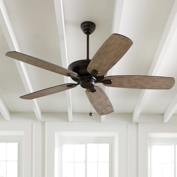 Generation Lighting - Colony Max 52 in. Transitional Aged Pewter Ceiling Fan with Light Grey Weathered Oak Blades and Pull Chain