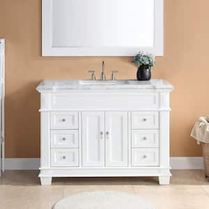 Dorian 48 in. W x 22 in. D x 35.63 in. H Single Sink Freestanding Bath Vanity in Matte White with Carrara Marble Top