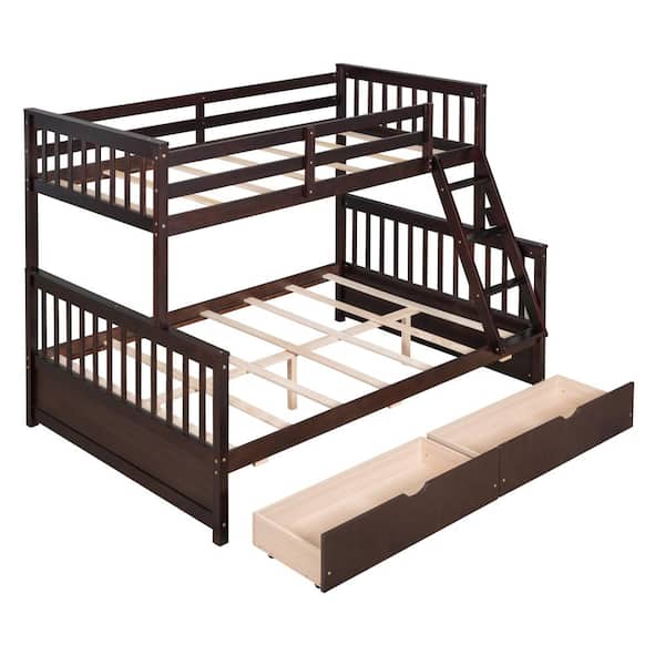 UOI Espresso Twin Over Full Bunk Bed with Ladders and Two Storage ...