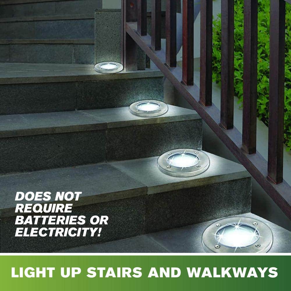 Stainless Steel Solar LED Pathway Disk Lights, Set of 8