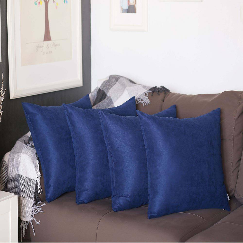 Navy Blue Polyester Euro Throw Pillow Covers, Set of 4