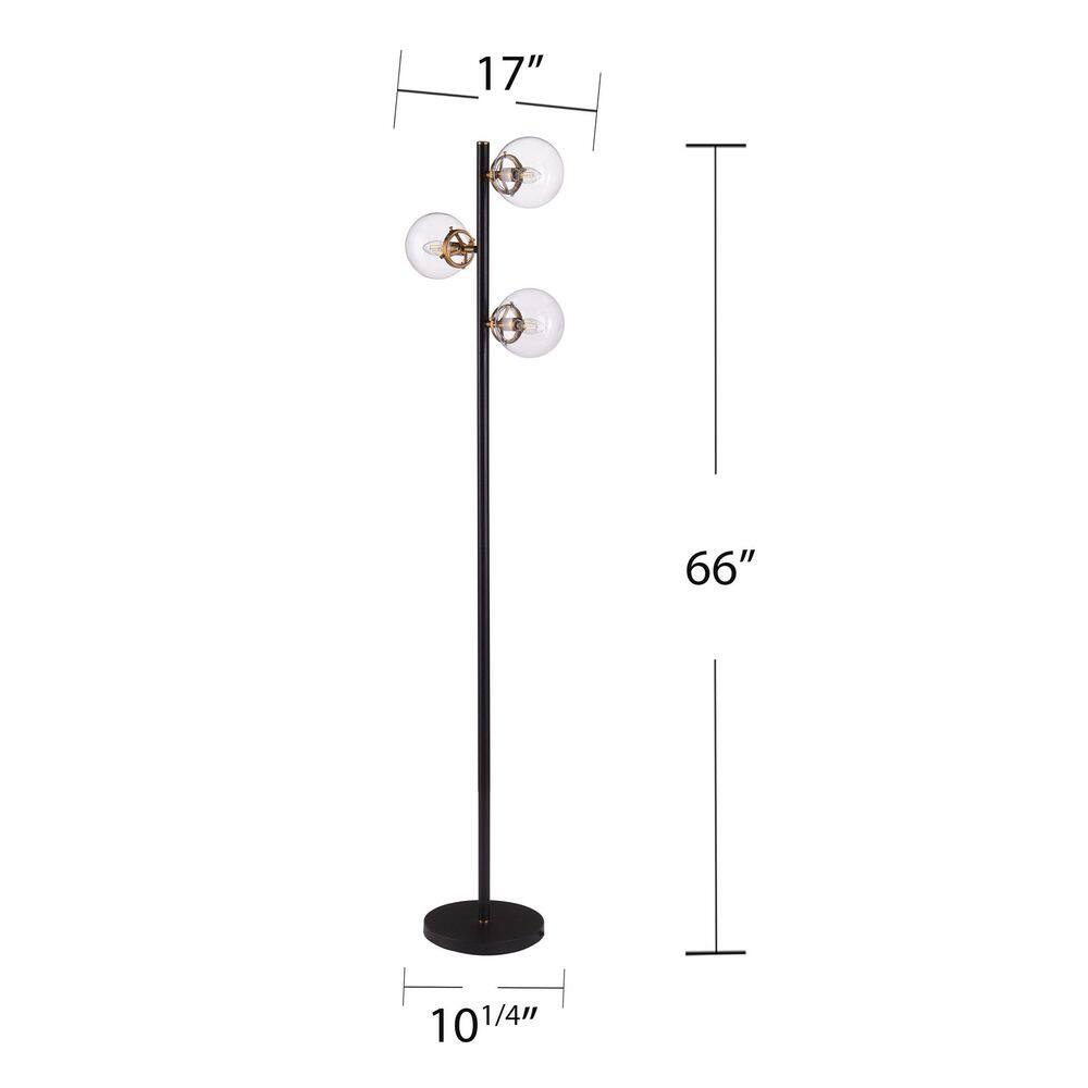 Boltonly Black and Gold 3-Light Floor Lamp with Glass Globes
