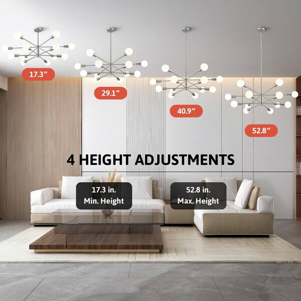 Merra 12-Light Nickel Modern Sputnik Chandelier for Dining Room