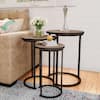 Black Wooden Round Nesting Side Tables with Modern Woodgrain Look (Set of 3)
