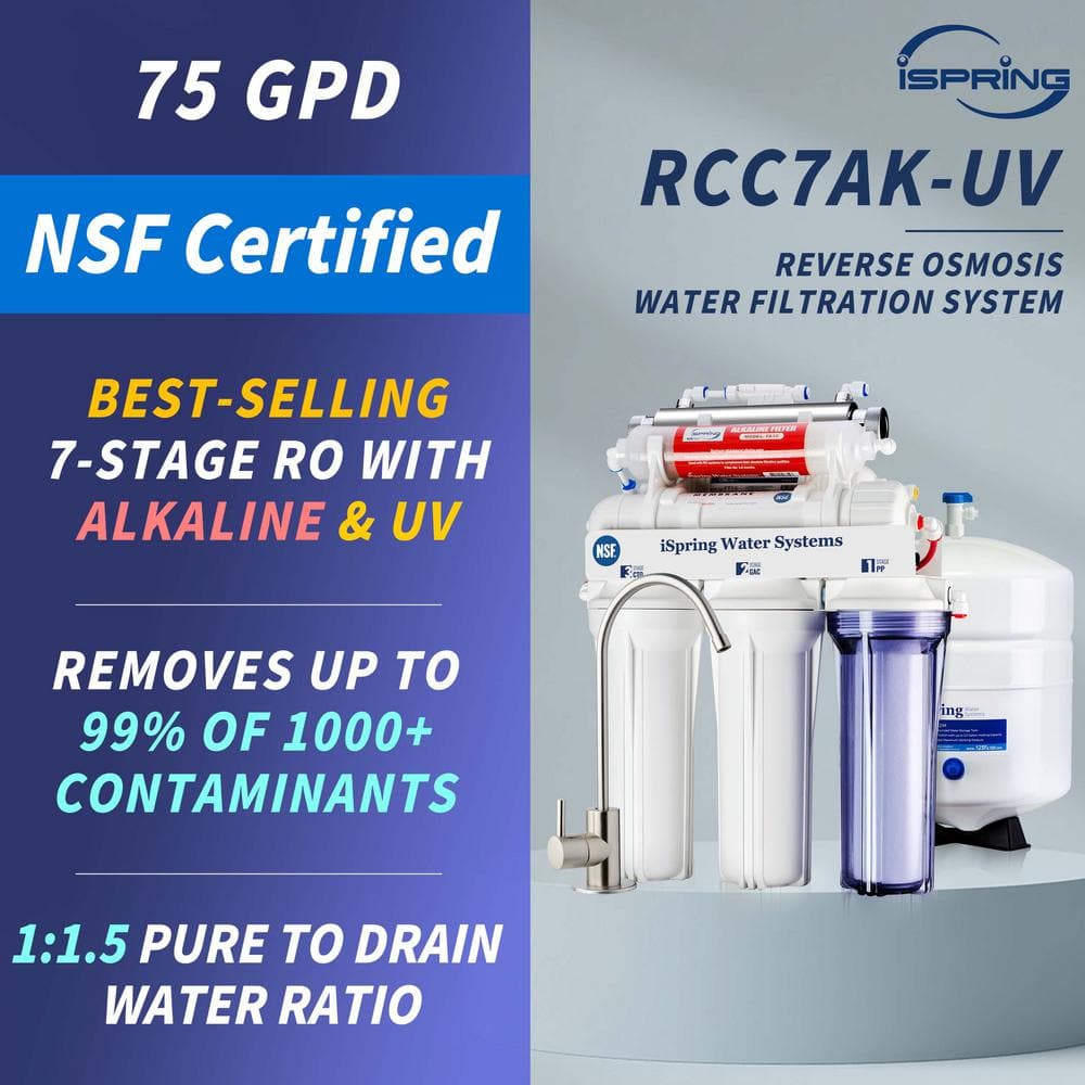 iSpring 7-Stage Under Sink Reverse Osmosis System with Alkaline and UV Filter