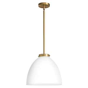 3-Light Gold Pendant Light Fixture with 13.8 in. White Glass Shade, No Bulbs Included