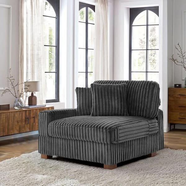 Uixe Modern Left Arm Facing Gray Faux Rabbit Fur Polyester Sectional Corner Arm Chair with 2-Pillows (Set of 1)