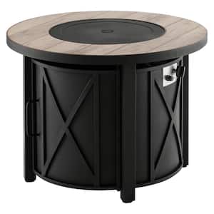 35 in. W x 26 in. H Round Steel Propane Fire Pit Table with Tile Top